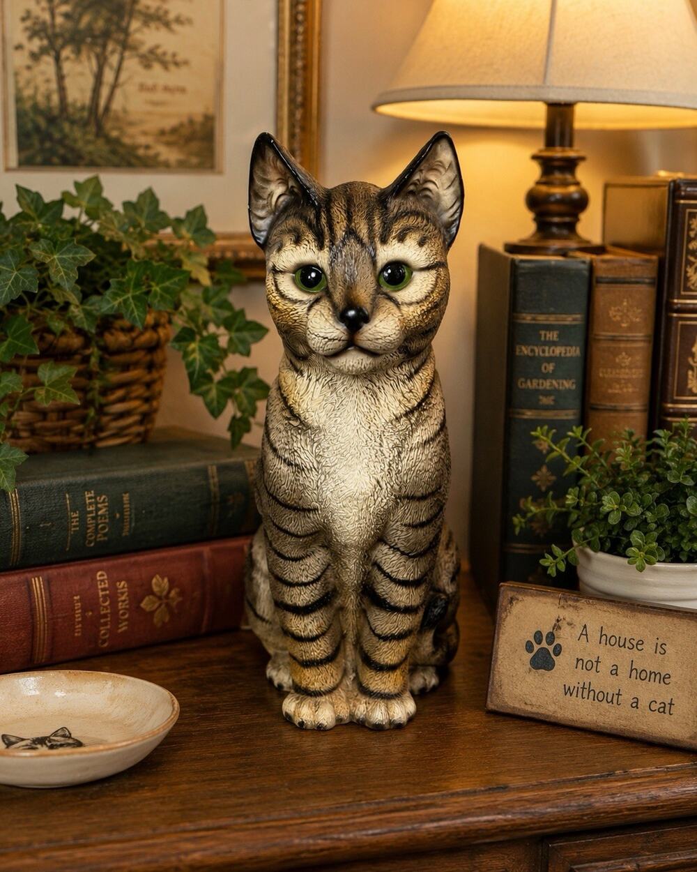Harvey Knox Vintage Kimco Japan Tabby Cat Figurine 11” Green Eyes H323A81